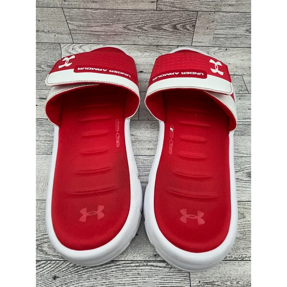 Under Armour Ignite V Men Red White Slides Sandals 3000040-101 Size 12